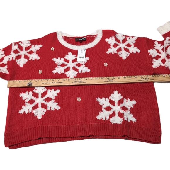33 Degrees Ugly Christmas Sweater Womens Size XXL Red White Snowflakes NEW NWT - Picture 12 of 15